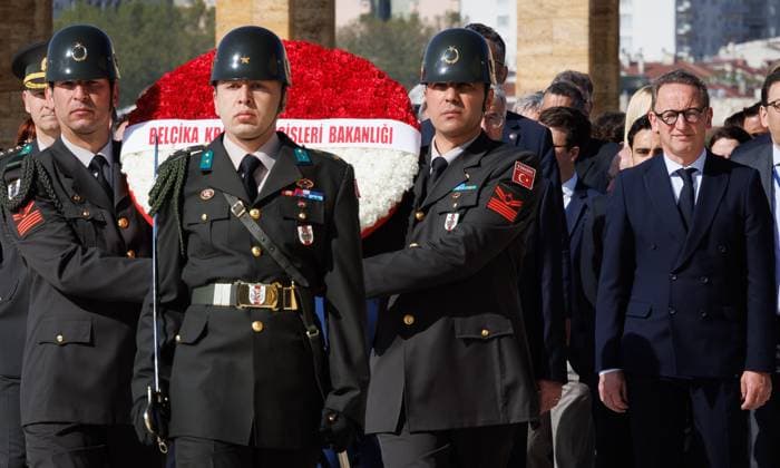 Brussels region Minister-President Boris Dillies pictured during Wreath Laying Ceremony at An?tkabir day four of a Belgian economic mission to Turkey, in Ankara, on Wednesday 13 May 2026. The Queen of the Belgians is leading an economic mission in Turkey from 10 to 14 May.  BENOITxDOPPAGNE 173669945