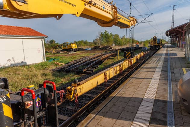 13 05 2026 Renovation work on the rails in and around the station in Pasewalk Pasewalk Mecklenburg-Vorpommern Germany