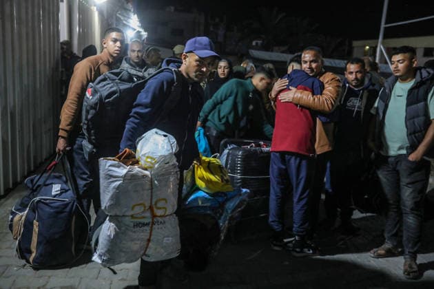 Group of Palestinians return to Gaza via Rafah Border Crossing KHAN YUNIS, GAZA, PALESTINE - MAY 13: A group of Palestinians, including those who received medical treatment in Egypt and their companions, arrive in the city of Khan Yunis, Gaza, Palestine via the Rafah Border Crossing on May 13, 2026. After Israel permitted limited passage, the returning Palestinians were greeted by their families and relatives following their journey back into the Gaza Strip. Abed Rahim Khatib Anadolu Khan Yunis Gaza. Editorial use only. Please get in touch for any other usage.  Copyright: x2026xAnadoluxAbedxRahimxKhatibx