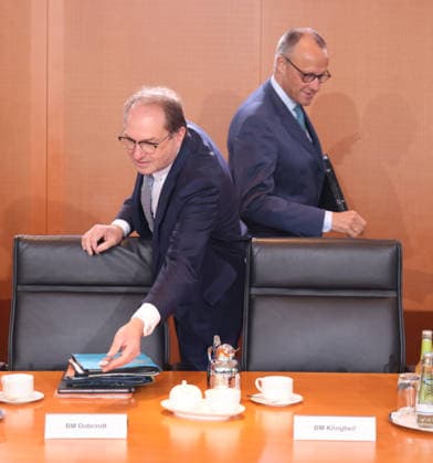 Federal Cabinet and Federal Chancellor Merz 13 05 2026, Germany, Berlin, Federal Chancellery, 44 Federal Cabinet, Federal Chancellor Friedrich Merz , Federal Minister of Finance Lars Klingbeil and Federal Minister of the Interior Alexander Dobrindt Berlin Berlin Germany