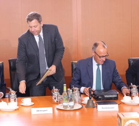 Federal Cabinet and Federal Chancellor Merz 13 05 2026, Germany, Berlin, Federal Chancellery, 44 Federal Cabinet, Federal Chancellor Friedrich Merz , Federal Minister of Finance Lars Klingbeil and Federal Minister of the Interior Alexander Dobrindt Berlin Berlin Germany