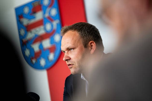 STATE PRESS CONFERENCE THURINGIA 13 05 2026 Erfurt The deputy leader of the AfD parliamentary group in the Thuringian state parliament, Daniel Haseloff AfD , at the state press conference in Thuringia on May 13, 2026