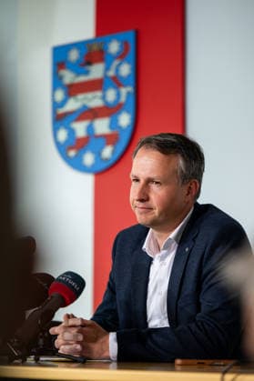 STATE PRESS CONFERENCE THURINGIA 13 05 2026 Erfurt The Chairman of the CDU parliamentary group in the Thuringian state parliament, Andreas Bühl CDU , at the state press conference in Thuringia on May 13, 2026