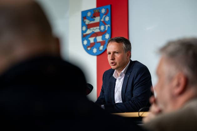 STATE PRESS CONFERENCE THURINGIA 13 05 2026 Erfurt The Chairman of the CDU parliamentary group in the Thuringian state parliament, Andreas Bühl CDU , at the state press conference in Thuringia on May 13, 2026