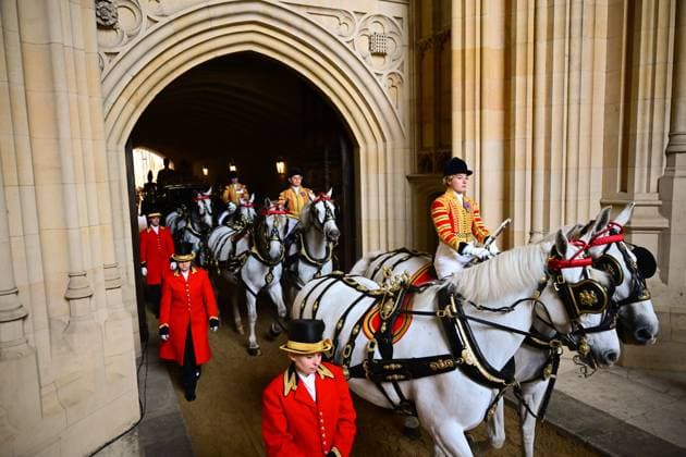 King Charles and Queen Camilla at State Opening of Parliament at the Houses of Parliament, London, UK, 13 May 2026 The Irish State Coach awaits departure of the Royals State Opening of Parliament, The Victoria Tower, Sovereigns Entrance, Palace of Westminster, London, UK - 13 May 2026, Credit:Victoria Jones Shutterstock PA ROTA - B68 Avalon London, United Kingdom Copyright: xVictoriaxJones Shutterstockx xPAxROTAx-xB68x xAvalonx 1098542420