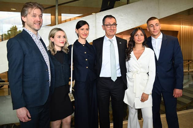 Cem OEZDEMIR State Premier of Baden Wuerttemberg Wife Flavia ZAKA,right Stepdaughter Mia with Ivan KRAUSE,left Livia ZAKA, Daniel Sufrin Disler State Premier election in Baden Wuerttemberg on 13 05 2026 in the state parliament in Stuttgart