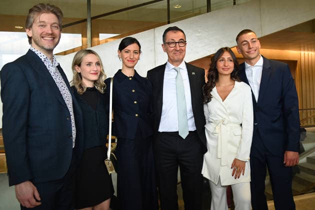 Cem OEZDEMIR State Premier of Baden Wuerttemberg Wife Flavia ZAKA,right Stepdaughter Mia with Ivan KRAUSE,left Livia ZAKA, Daniel Sufrin Disler State Premier election in Baden Wuerttemberg on 13 05 2026 in the state parliament in Stuttgart