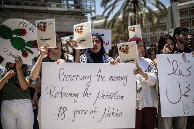 Demonstration to commemorate 78th anniversary of Nakba in Tel Aviv TEL AVIV, ISRAEL - MAY 13: People gather to hold a protest commemorating the 78th anniversary of the Nakba, which marks the forced displacement of Palestinians, in Tel Aviv, Israel on May 13, 2026. Mostafa Alkharouf Anadolu Tel Aviv Israel. Editorial use only. Please get in touch for any other usage.  Copyright: x2026xAnadoluxMostafaxAlkharoufx