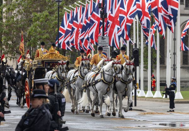 May 13, 2026, London, England, United Kingdom: King CHARLES III is seen in royal carriage in Whitehall as he opens British parliament reading his governmentÃ¢â‚¬â ¢s programme. London United Kingdom - ZUMAs262 20260513_zip_s262_008 Copyright: xTayfunxSalcix