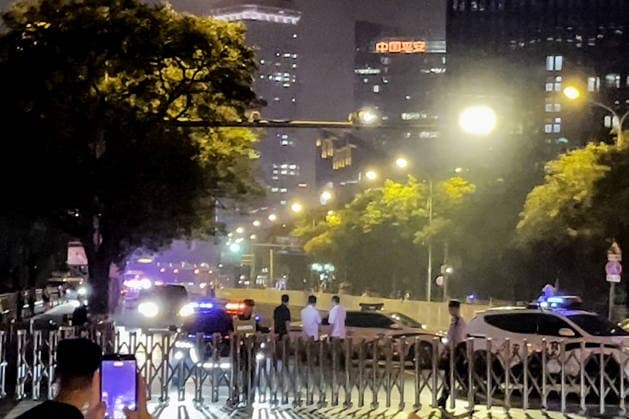 CHINA, BEIJING - MAY 13, 2026: A motorcade carrying US President Donald J. Trump arriving for a state visit is seen near Four Seasons Hotel Beijing and Kempinski Hotel Beijing Yansha Center. Video grab. Best quality available. Ivan Kargapoltsev TASS  92407160