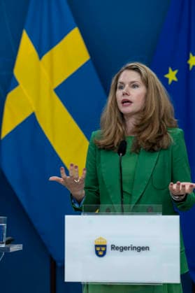 May 13, 2026, Stockholm, Sweden: Swedish Minister for Education and Integration Simona Mohamsson, Moderate Party education spokesperson Josefin Malmqvist, Christian Democrats party secretary Liza-Maria Norlin and Sweden Democrats school policy spokesperson Patrick Reslow attend a press conference on proposed stricter rules for the independent school sector at Rosenbad in Stockholm, Sweden, on May 13, 2026. The Swedish government has presented a legislative proposal that includes a ban on profit distributions and other value transfers from independent schools, as well as stronger sanction powers for supervisory authorities. Sweden  - ZUMAa136 20260513_zap_a136_009 Copyright: xJoelxLindhex