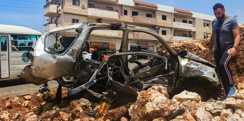 LEBANON, MOUNT LEBANON GOVERNORATE - MAY 13, 2026: The burnt out wreckage of a car destroyed in a drone attack, in Saadiyat, Chouf District, 20km south of Beirut. Ankhar Kochneva TASS  92404731