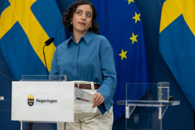 May 13, 2026, Stockholm, Sweden: Swedish Minister for Education and Integration Simona Mohamsson speaks during a press conference on proposed stricter rules for the independent school sector at Rosenbad in Stockholm, Sweden, on May 13, 2026. The Swedish government has presented a legislative proposal that includes a ban on profit distributions and other value transfers from independent schools, as well as stronger sanction powers for supervisory authorities. Sweden - ZUMAa136 20260513_zap_a136_020 Copyright: xJoelxLindhex