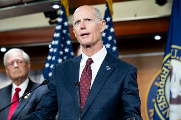 May 13, 2026, Washington, District Of Columbia, USA: U.S. Senator RICK SCOTT (R-FL) speaking at a press conference to discuss surveillance by the Department of Justice, at the U.S. Capitol in Washington, D.C. Washington USA  - ZUMAb161 20260513_aap_b161_002 Copyright: xMichaelxBrochsteinx