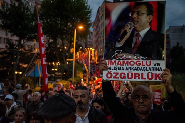 May 13, 2026, Istanbul, Istanbul, Turkey: Supporters of the Republican People s Party (CHP) take part in the first â€oeDemocracy and Freedom March†organized by the Istanbul Provincial Presidency in Istanbul, Turkey, on May 13, 2026. The march began in front of the Ataturk Museum in the district of Sisli and ended in front of the Sisli Municipality building. Thousands of demonstrators participated in the rally, chanting slogans such as â€oeNo to trustee appointments,†â€oeFreedom for political prisoners,†and messages supporting detained mayors. Istanbul Turkey - ZUMAt171 20260513_zip_t171_004 Copyright: xAbdullahxTepelix