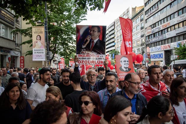 May 13, 2026, Istanbul, Istanbul, Turkey: Supporters of the Republican People s Party (CHP) take part in the first â€oeDemocracy and Freedom March†organized by the Istanbul Provincial Presidency in Istanbul, Turkey, on May 13, 2026. The march began in front of the Ataturk Museum in the district of Sisli and ended in front of the Sisli Municipality building. Thousands of demonstrators participated in the rally, chanting slogans such as â€oeNo to trustee appointments,†â€oeFreedom for political prisoners,†and messages supporting detained mayors. Istanbul Turkey - ZUMAt171 20260513_zip_t171_009 Copyright: xAbdullahxTepelix