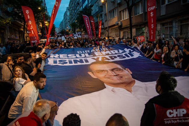 May 13, 2026, Istanbul, Istanbul, Turkey: Supporters of the Republican People s Party (CHP) take part in the first â€oeDemocracy and Freedom March†organized by the Istanbul Provincial Presidency in Istanbul, Turkey, on May 13, 2026. The march began in front of the Ataturk Museum in the district of Sisli and ended in front of the Sisli Municipality building. Thousands of demonstrators participated in the rally, chanting slogans such as â€oeNo to trustee appointments,†â€oeFreedom for political prisoners,†and messages supporting detained mayors. Istanbul Turkey - ZUMAt171 20260513_zip_t171_010 Copyright: xAbdullahxTepelix