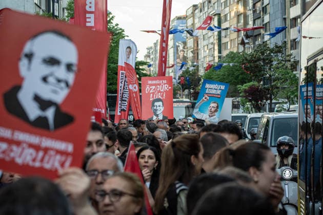 May 13, 2026, Istanbul, Istanbul, Turkey: Supporters of the Republican People s Party (CHP) take part in the first â€oeDemocracy and Freedom March†organized by the Istanbul Provincial Presidency in Istanbul, Turkey, on May 13, 2026. The march began in front of the Ataturk Museum in the district of Sisli and ended in front of the Sisli Municipality building. Thousands of demonstrators participated in the rally, chanting slogans such as â€oeNo to trustee appointments,†â€oeFreedom for political prisoners,†and messages supporting detained mayors. Istanbul Turkey - ZUMAt171 20260513_zip_t171_013 Copyright: xAbdullahxTepelix