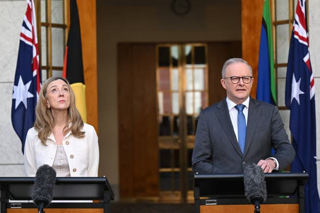 ANTHONY ALBANESE PRESS CONFERENCE TAMMY TYRRELL, Australian Prime Minister Anthony Albanese and Senator Tammy Tyrrell speak to the media during a press conference at Parliament House in Canberra, Thursday, May 14, 2026. ( NO ARCHIVING CANBERRA AUSTRALIAN CAPITAL TERRITORY AUSTRALIA  Copyright: xLUKASxCOCHx 20260514151589822392