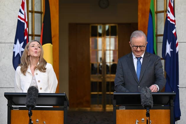 ANTHONY ALBANESE PRESS CONFERENCE TAMMY TYRRELL, Australian Prime Minister Anthony Albanese and Senator Tammy Tyrrell speak to the media during a press conference at Parliament House in Canberra, Thursday, May 14, 2026. ( NO ARCHIVING CANBERRA AUSTRALIAN CAPITAL TERRITORY AUSTRALIA  Copyright: xLUKASxCOCHx 20260514195983050501
