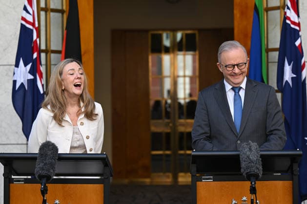ANTHONY ALBANESE PRESS CONFERENCE TAMMY TYRRELL, Australian Prime Minister Anthony Albanese and Senator Tammy Tyrrell speak to the media during a press conference at Parliament House in Canberra, Thursday, May 14, 2026. ( NO ARCHIVING CANBERRA AUSTRALIAN CAPITAL TERRITORY AUSTRALIA  Copyright: xLUKASxCOCHx 20260514188585520366