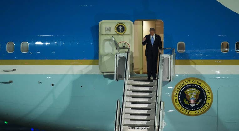 BEIJING, CHINA - MAY 13: U.S. President Donald Trump departs Air Force One at Beijing Capital International Airport on May 13, 2026 in Beijing, China. U.S. President Donald Trump arrived in Beijing on Wednesday evening for a state visit to China.  Copyright: xVCGx 111641204767