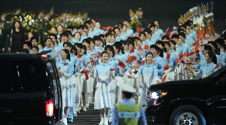 BEIJING, CHINA - MAY 13: Chinese youth join officials to welcome U.S. President Donald Trump at Beijing Capital International Airport on May 13, 2026 in Beijing, China. U.S. President Donald Trump arrived in Beijing on Wednesday evening for a state visit to China.  Copyright: xVCGx 111641205167