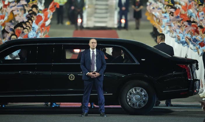 BEIJING, CHINA - MAY 13: U.S. President Donald Trump arrives at Beijing Capital International Airport on May 13, 2026 in Beijing, China. At the invitation of Chinese President Xi Jinping, Trump is visiting China from May 13 to 15.  Copyright: xVCGx 111641205005