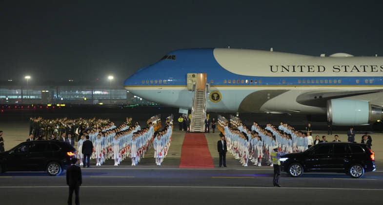 BEIJING, CHINA - MAY 13: U.S. President Donald Trump arrives at Beijing Capital International Airport on May 13, 2026 in Beijing, China. At the invitation of Chinese President Xi Jinping, Trump is visiting China from May 13 to 15.  Copyright: xVCGx 111641204673