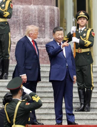 U.S. President Trump in Beijing U.S. President Donald Trump (L), alongside Chinese President Xi Jinping, attends a welcoming ceremony at the Great Hall of the People in Beijing on May 14, 2026.  A14AA0005554812P