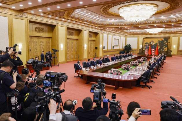 U.S.-China summit U.S. President Donald Trump and Chinese President Xi Jinping hold talks at the Great Hall of the People in Beijing on May 14, 2026.  A14AA0005554835P