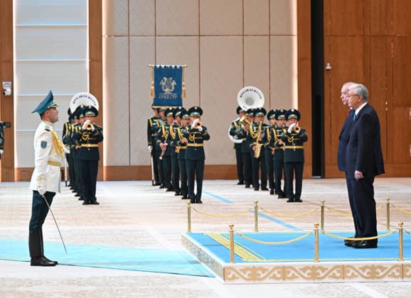 Turkish President Recep Tayyip Erdogan in Kazakhstan ASTANA, KAZAKHSTAN - MAY 14: Turkish President Recep Tayyip Erdogan is welcomed by Kazakh President Kassym-Jomart Tokayev with an official ceremony at the Independence Palace in Astana, Kazakhstan on May 14, 2026. Mehmet Ali Ozcan Anadolu Astana Kazakhstan. Editorial use only. Please get in touch for any other usage.  Copyright: x2026xAnadoluxMehmetxAlixOzcanx