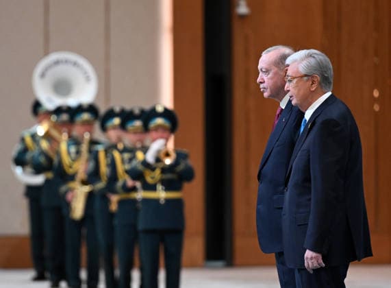 Turkish President Recep Tayyip Erdogan in Kazakhstan ASTANA, KAZAKHSTAN - MAY 14: Turkish President Recep Tayyip Erdogan is welcomed by Kazakh President Kassym-Jomart Tokayev with an official ceremony at the Independence Palace in Astana, Kazakhstan on May 14, 2026. Mehmet Ali Ozcan Anadolu Astana Kazakhstan. Editorial use only. Please get in touch for any other usage.  Copyright: x2026xAnadoluxMehmetxAlixOzcanx