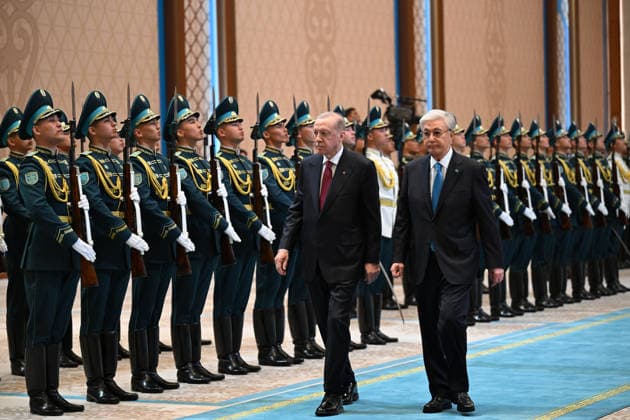 Turkish President Recep Tayyip Erdogan in Kazakhstan ASTANA, KAZAKHSTAN - MAY 14: Turkish President Recep Tayyip Erdogan is welcomed by Kazakh President Kassym-Jomart Tokayev with an official ceremony at the Independence Palace in Astana, Kazakhstan on May 14, 2026. Mehmet Ali Ozcan Anadolu Astana Kazakhstan. Editorial use only. Please get in touch for any other usage.  Copyright: x2026xAnadoluxMehmetxAlixOzcanx