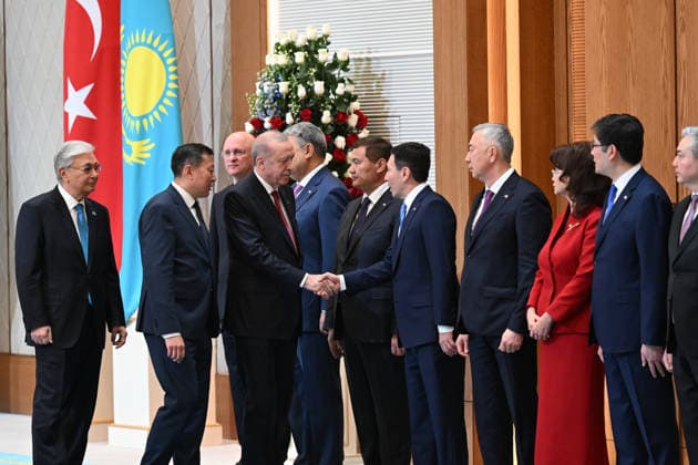 Turkish President Recep Tayyip Erdogan in Kazakhstan ASTANA, KAZAKHSTAN - MAY 14: Turkish President Recep Tayyip Erdogan is welcomed by Kazakh President Kassym-Jomart Tokayev with an official ceremony at the Independence Palace in Astana, Kazakhstan on May 14, 2026. Mehmet Ali Ozcan Anadolu Astana Kazakhstan. Editorial use only. Please get in touch for any other usage.  Copyright: x2026xAnadoluxMehmetxAlixOzcanx