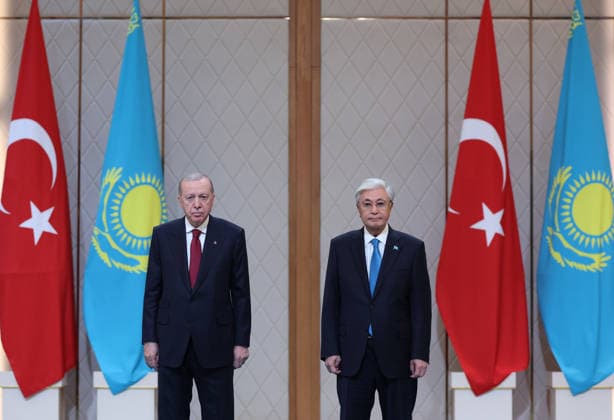 Turkish President Recep Tayyip Erdogan in Kazakhstan ASTANA, KAZAKHSTAN - MAY 14: (----EDITORIAL USE ONLY - MANDATORY CREDIT - TURKISH PRESIDENCY MURAT KULA HANDOUT - NO MARKETING NO ADVERTISING CAMPAIGNS - DISTRIBUTED AS A SERVICE TO CLIENTS----) Turkish President Recep Tayyip Erdogan is welcomed by Kazakh President Kassym-Jomart Tokayev with an official ceremony at the Independence Palace in Astana, Kazakhstan on May 14, 2026. Turkish Presidency Murat Kula Anadolu Ankara Turkey. Editorial use only. Please get in touch for any other usage.  Copyright: x2026xAnadoluxTurkishxPresidencyx xMuratxKulax