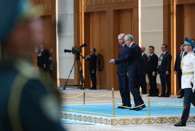 Turkish President Recep Tayyip Erdogan in Kazakhstan ASTANA, KAZAKHSTAN - MAY 14: (----EDITORIAL USE ONLY - MANDATORY CREDIT - TURKISH PRESIDENCY MURAT KULA HANDOUT - NO MARKETING NO ADVERTISING CAMPAIGNS - DISTRIBUTED AS A SERVICE TO CLIENTS----) Turkish President Recep Tayyip Erdogan is welcomed by Kazakh President Kassym-Jomart Tokayev with an official ceremony at the Independence Palace in Astana, Kazakhstan on May 14, 2026. Turkish Presidency Murat Kula Anadolu Ankara Turkey. Editorial use only. Please get in touch for any other usage.  Copyright: x2026xAnadoluxTurkishxPresidencyx xMuratxKulax