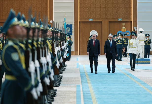 Turkish President Recep Tayyip Erdogan in Kazakhstan ASTANA, KAZAKHSTAN - MAY 14: (----EDITORIAL USE ONLY - MANDATORY CREDIT - TURKISH PRESIDENCY MURAT KULA HANDOUT - NO MARKETING NO ADVERTISING CAMPAIGNS - DISTRIBUTED AS A SERVICE TO CLIENTS----) Turkish President Recep Tayyip Erdogan is welcomed by Kazakh President Kassym-Jomart Tokayev with an official ceremony at the Independence Palace in Astana, Kazakhstan on May 14, 2026. Turkish Presidency Murat Kula Anadolu Ankara Turkey. Editorial use only. Please get in touch for any other usage.  Copyright: x2026xAnadoluxTurkishxPresidencyx xMuratxKulax