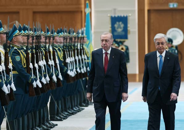 Turkish President Recep Tayyip Erdogan in Kazakhstan ASTANA, KAZAKHSTAN - MAY 14: (----EDITORIAL USE ONLY - MANDATORY CREDIT - TURKISH PRESIDENCY MURAT KULA HANDOUT - NO MARKETING NO ADVERTISING CAMPAIGNS - DISTRIBUTED AS A SERVICE TO CLIENTS----) Turkish President Recep Tayyip Erdogan is welcomed by Kazakh President Kassym-Jomart Tokayev with an official ceremony at the Independence Palace in Astana, Kazakhstan on May 14, 2026. Turkish Presidency Murat Kula Anadolu Ankara Turkey. Editorial use only. Please get in touch for any other usage.  Copyright: x2026xAnadoluxTurkishxPresidencyx xMuratxKulax