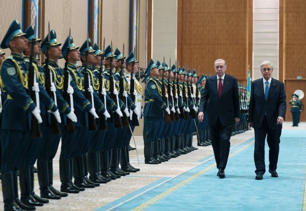 Turkish President Recep Tayyip Erdogan in Kazakhstan ASTANA, KAZAKHSTAN - MAY 14: (----EDITORIAL USE ONLY - MANDATORY CREDIT - TURKISH PRESIDENCY MURAT CETINMUHURDAR HANDOUT - NO MARKETING NO ADVERTISING CAMPAIGNS - DISTRIBUTED AS A SERVICE TO CLIENTS----) Turkish President Recep Tayyip Erdogan is welcomed by Kazakh President Kassym-Jomart Tokayev with an official ceremony at the Independence Palace in Astana, Kazakhstan on May 14, 2026. TUR Presidency Murat Cetinmuhurdar Anadolu Astana Kazakhstan. Editorial use only. Please get in touch for any other usage.  Copyright: x2026xAnadoluxTURxPresidency MuratxCetinmuhurdarx
