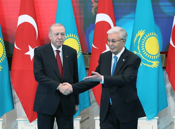 Turkish President Recep Tayyip Erdogan in Kazakhstan ASTANA, KAZAKHSTAN - MAY 14: (----EDITORIAL USE ONLY - MANDATORY CREDIT - TURKISH PRESIDENCY MURAT CETINMUHURDAR HANDOUT - NO MARKETING NO ADVERTISING CAMPAIGNS - DISTRIBUTED AS A SERVICE TO CLIENTS----) Turkish President Recep Tayyip Erdogan is welcomed by Kazakh President Kassym-Jomart Tokayev with an official ceremony at the Independence Palace in Astana, Kazakhstan on May 14, 2026. TUR Presidency Murat Cetinmuhurdar Anadolu Astana Kazakhstan. Editorial use only. Please get in touch for any other usage.  Copyright: x2026xAnadoluxTURxPresidency MuratxCetinmuhurdarx