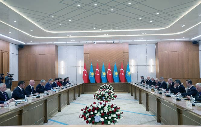 Turkish President Recep Tayyip Erdogan in Kazakhstan ASTANA, KAZAKHSTAN - MAY 14: (----EDITORIAL USE ONLY - MANDATORY CREDIT - TURKISH PRESIDENCY MURAT CETINMUHURDAR HANDOUT - NO MARKETING NO ADVERTISING CAMPAIGNS - DISTRIBUTED AS A SERVICE TO CLIENTS----) Turkish President Recep Tayyip Erdogan meets with Kazakh President Kassym-Jomart Tokayev in Astana, Kazakhstan on May 14, 2026. TUR Presidency Murat Cetinmuhurdar Anadolu Astana Kazakhstan. Editorial use only. Please get in touch for any other usage.  Copyright: x2026xAnadoluxTURxPresidency MuratxCetinmuhurdarx
