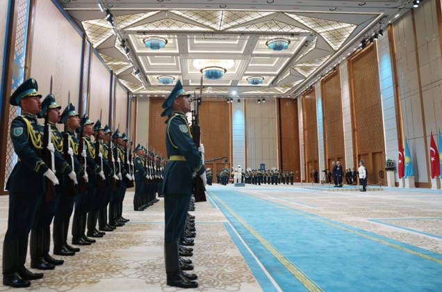 Turkish President Recep Tayyip Erdogan in Kazakhstan ASTANA, KAZAKHSTAN - MAY 14: (----EDITORIAL USE ONLY - MANDATORY CREDIT - TURKISH PRESIDENCY MURAT CETINMUHURDAR HANDOUT - NO MARKETING NO ADVERTISING CAMPAIGNS - DISTRIBUTED AS A SERVICE TO CLIENTS----) Turkish President Recep Tayyip Erdogan is welcomed by Kazakh President Kassym-Jomart Tokayev with an official ceremony at the Independence Palace in Astana, Kazakhstan on May 14, 2026. TUR Presidency Murat Cetinmuhurdar Anadolu Astana Kazakhstan. Editorial use only. Please get in touch for any other usage.  Copyright: x2026xAnadoluxTURxPresidency MuratxCetinmuhurdarx