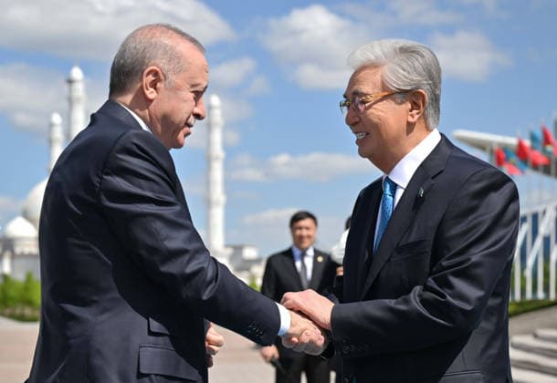 Turkish President Recep Tayyip Erdogan in Kazakhstan ASTANA, KAZAKHSTAN - MAY 14: (----EDITORIAL USE ONLY - MANDATORY CREDIT - TURKISH PRESIDENCY HANDOUT - NO MARKETING NO ADVERTISING CAMPAIGNS - DISTRIBUTED AS A SERVICE TO CLIENTS----) Turkish President Recep Tayyip Erdogan (L) is welcomed by Kazakh President Kassym-Jomart Tokayev (R) with an official ceremony at the Independence Palace in Astana, Kazakhstan on May 14, 2026. Turkish Presidency Handout Anadolu Astana Kazakhstan. Editorial use only. Please get in touch for any other usage.  Copyright: x2026xAnadoluxTurkishxPresidencyx xHandoutx