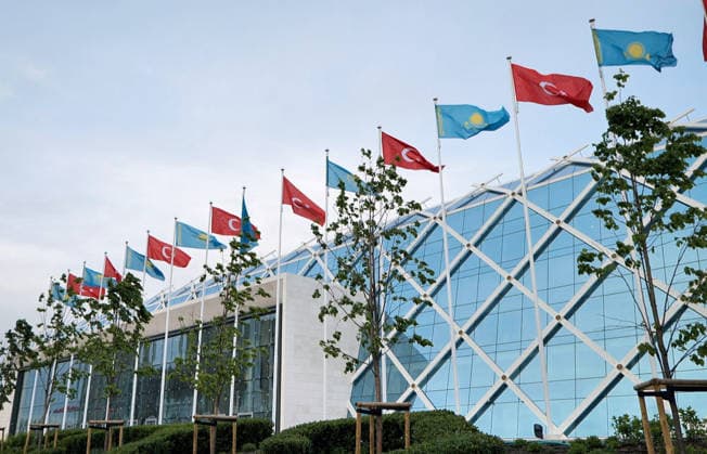 Turkish President Recep Tayyip Erdogan in Kazakhstan ASTANA, KAZAKHSTAN - MAY 14: (----EDITORIAL USE ONLY - MANDATORY CREDIT - TURKISH PRESIDENCY HANDOUT - NO MARKETING NO ADVERTISING CAMPAIGNS - DISTRIBUTED AS A SERVICE TO CLIENTS----) A view of Turkiye and Kazakhstan flags as Turkish President Recep Tayyip Erdogan is welcomed by Kazakh President Kassym-Jomart Tokayev with an official ceremony at the Independence Palace in Astana, Kazakhstan on May 14, 2026. Turkish Presidency Handout Anadolu Astana Kazakhstan. Editorial use only. Please get in touch for any other usage.  Copyright: x2026xAnadoluxTurkishxPresidencyx xHandoutx
