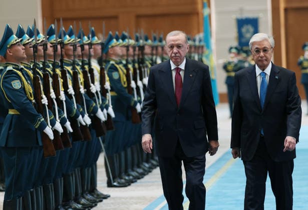 Turkish President Recep Tayyip Erdogan in Kazakhstan ASTANA, KAZAKHSTAN - MAY 14: (----EDITORIAL USE ONLY - MANDATORY CREDIT - TURKISH PRESIDENCY HANDOUT - NO MARKETING NO ADVERTISING CAMPAIGNS - DISTRIBUTED AS A SERVICE TO CLIENTS----) Turkish President Recep Tayyip Erdogan (L) is welcomed by Kazakh President Kassym-Jomart Tokayev (R) with an official ceremony at the Independence Palace in Astana, Kazakhstan on May 14, 2026. Turkish Presidency Handout Anadolu Astana Kazakhstan. Editorial use only. Please get in touch for any other usage.  Copyright: x2026xAnadoluxTurkishxPresidencyx xHandoutx