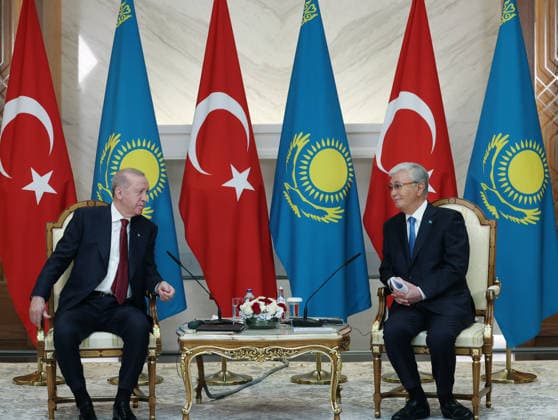 Turkish President Recep Tayyip Erdogan in Kazakhstan ASTANA, KAZAKHSTAN - MAY 14: (----EDITORIAL USE ONLY - MANDATORY CREDIT - TURKISH PRESIDENCY HANDOUT - NO MARKETING NO ADVERTISING CAMPAIGNS - DISTRIBUTED AS A SERVICE TO CLIENTS----) Turkish President Recep Tayyip Erdogan (L) is welcomed by Kazakh President Kassym-Jomart Tokayev (R) with an official ceremony at the Independence Palace in Astana, Kazakhstan on May 14, 2026. Turkish Presidency Handout Anadolu Astana Kazakhstan. Editorial use only. Please get in touch for any other usage.  Copyright: x2026xAnadoluxTurkishxPresidencyx xHandoutx