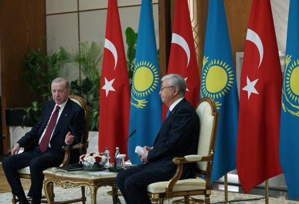 Turkish President Recep Tayyip Erdogan in Kazakhstan ASTANA, KAZAKHSTAN - MAY 14: (----EDITORIAL USE ONLY - MANDATORY CREDIT - TURKISH PRESIDENCY HANDOUT - NO MARKETING NO ADVERTISING CAMPAIGNS - DISTRIBUTED AS A SERVICE TO CLIENTS----) Turkish President Recep Tayyip Erdogan (L) is welcomed by Kazakh President Kassym-Jomart Tokayev (R) with an official ceremony at the Independence Palace in Astana, Kazakhstan on May 14, 2026. Turkish Presidency Handout Anadolu Astana Kazakhstan. Editorial use only. Please get in touch for any other usage.  Copyright: x2026xAnadoluxTurkishxPresidencyx xHandoutx