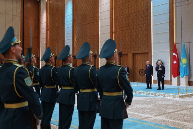 Turkish President Recep Tayyip Erdogan in Kazakhstan ASTANA, KAZAKHSTAN - MAY 14: (----EDITORIAL USE ONLY - MANDATORY CREDIT - TURKISH PRESIDENCY MURAT KULA HANDOUT - NO MARKETING NO ADVERTISING CAMPAIGNS - DISTRIBUTED AS A SERVICE TO CLIENTS----) Turkish President Recep Tayyip Erdogan is welcomed by Kazakh President Kassym-Jomart Tokayev with an official ceremony at the Independence Palace in Astana, Kazakhstan on May 14, 2026. Turkish Presidency Murat Kula Anadolu Astana Kazakhstan. Editorial use only. Please get in touch for any other usage.  Copyright: x2026xAnadoluxTurkishxPresidencyx xMuratxKulax