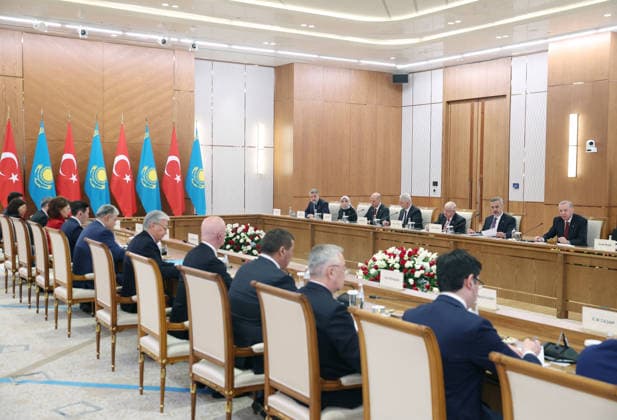 Turkish President Recep Tayyip Erdogan in Kazakhstan ASTANA, KAZAKHSTAN - MAY 14: (----EDITORIAL USE ONLY - MANDATORY CREDIT - TURKISH PRESIDENCY MURAT KULA HANDOUT - NO MARKETING NO ADVERTISING CAMPAIGNS - DISTRIBUTED AS A SERVICE TO CLIENTS----) Turkish President Recep Tayyip Erdogan and Kazakh President Kassym-Jomart Tokayev co-chaired the Sixth Meeting of the Turkiye-Kazakhstan High-Level Strategic Cooperation Council in Astana, Kazakhstan on May 14, 2026. Turkish Presidency Murat Kula Anadolu Astana Kazakhstan. Editorial use only. Please get in touch for any other usage.  Copyright: x2026xAnadoluxTurkishxPresidencyx xMuratxKulax